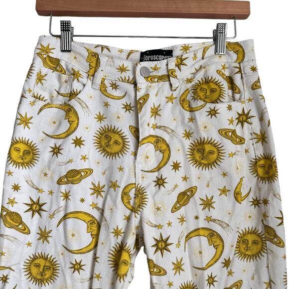 Horoscopez Dolls Kill Celestial Print Pants Sun Moon Stars White Yellow Size S - Picture 3 of 9